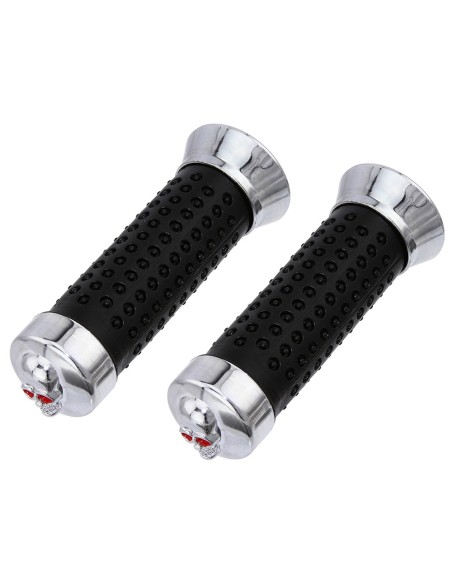 Grips 7/8 long 130mm Dots Black/Chrome Skull.